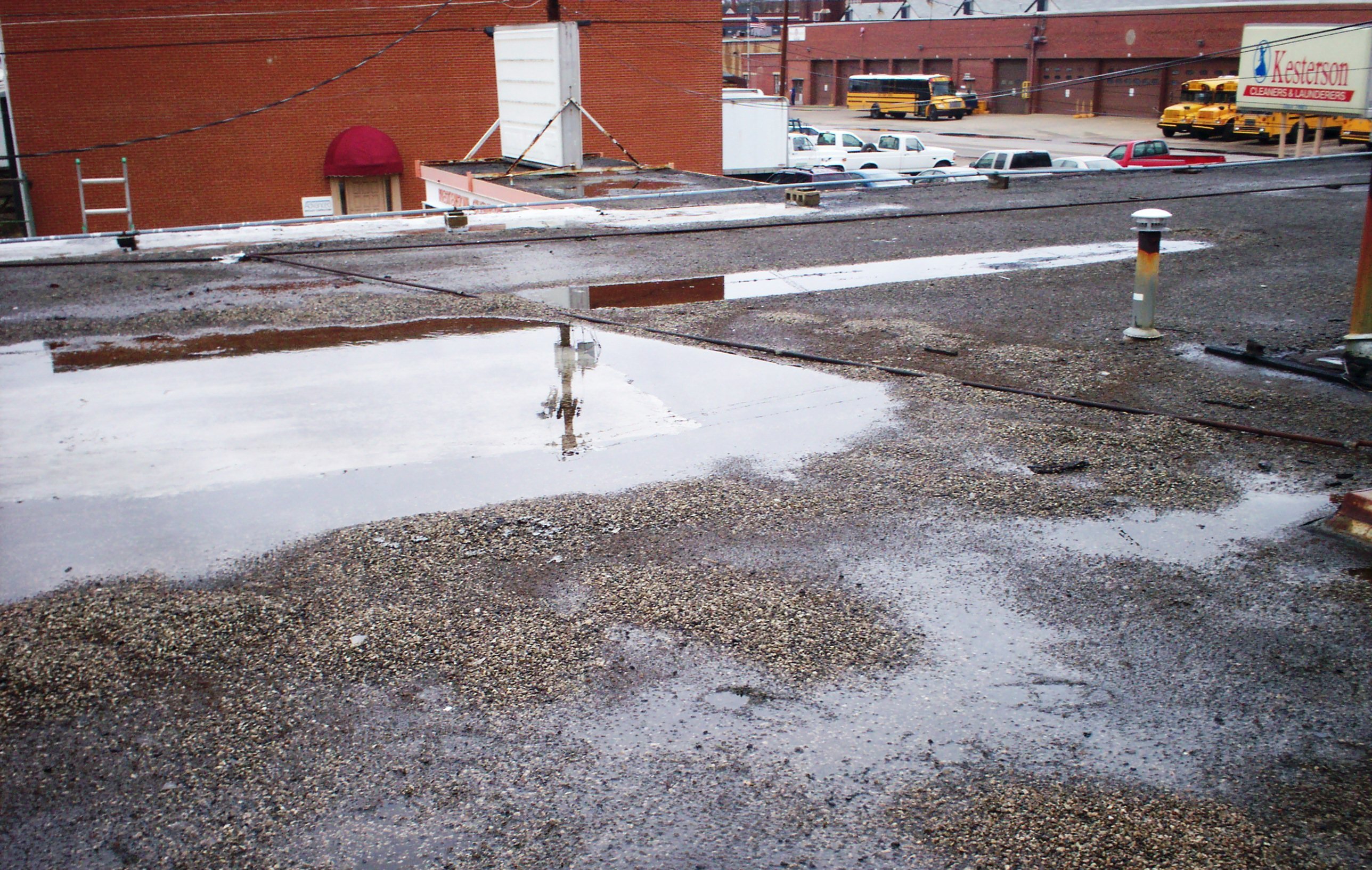 Water pooling on roof.